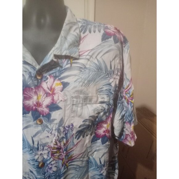 Mens Tommy Bahama 3XL Purple Blue Hawaiian Button Up Shirt Floral 100% Silk - Picture 7 of 14